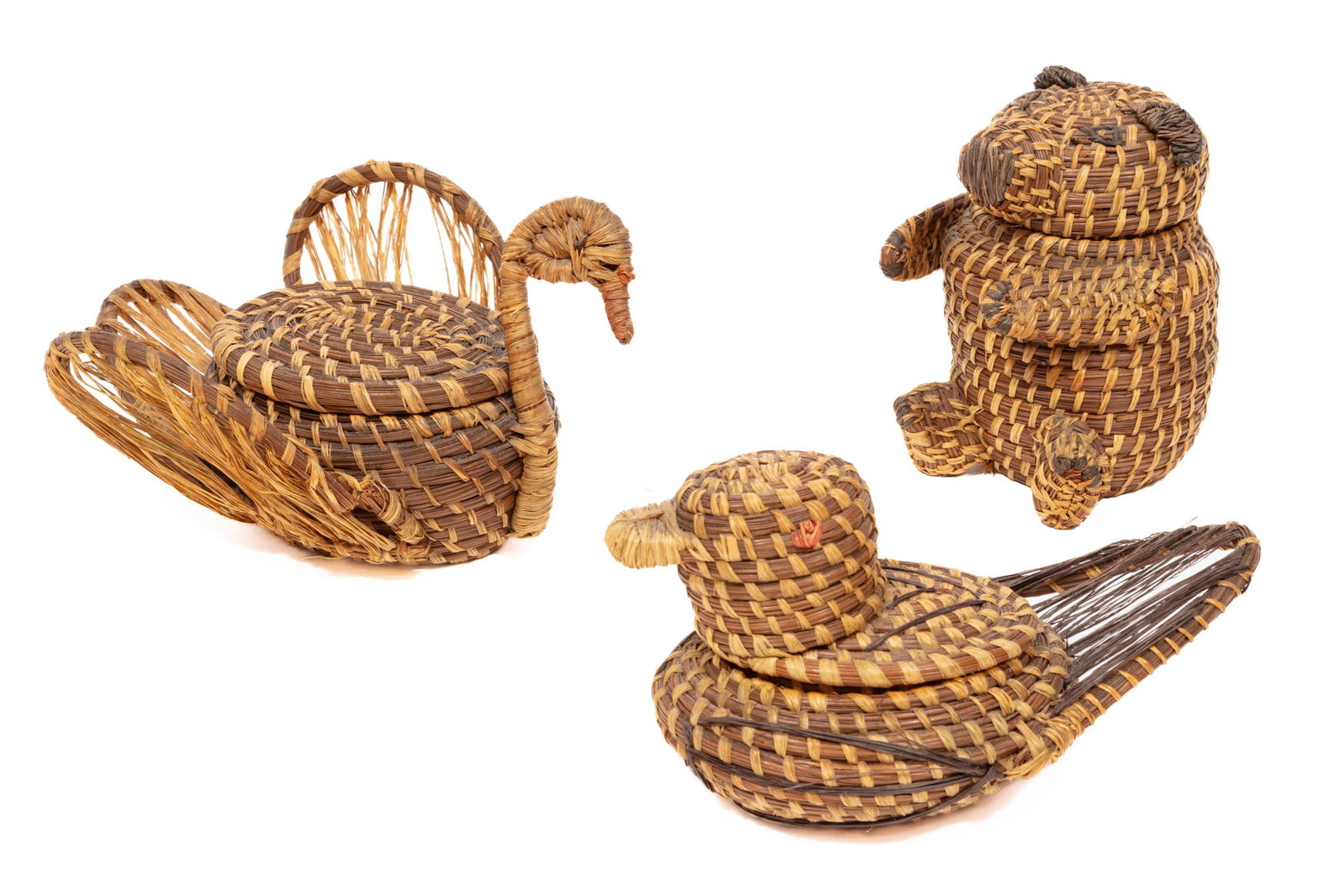 Three Lorena Langley Coushatta-Style Figural Lidded Effigy Baskets (1 of 5)