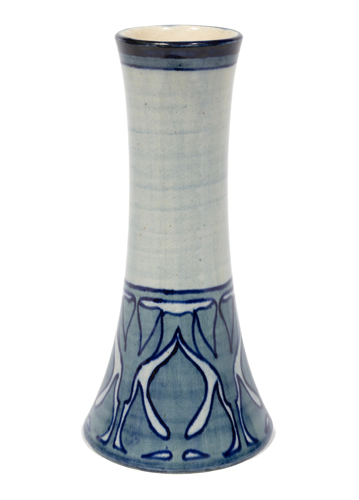 Newcomb College Art Pottery High Glaze Vase: Newcomb College Art Pottery High Glaze Vase 1903, decorator unknown with stylized plant cross-section, with Newcomb cipher, unidentified decorator's mark, "U" for white clay body, and reg. no.