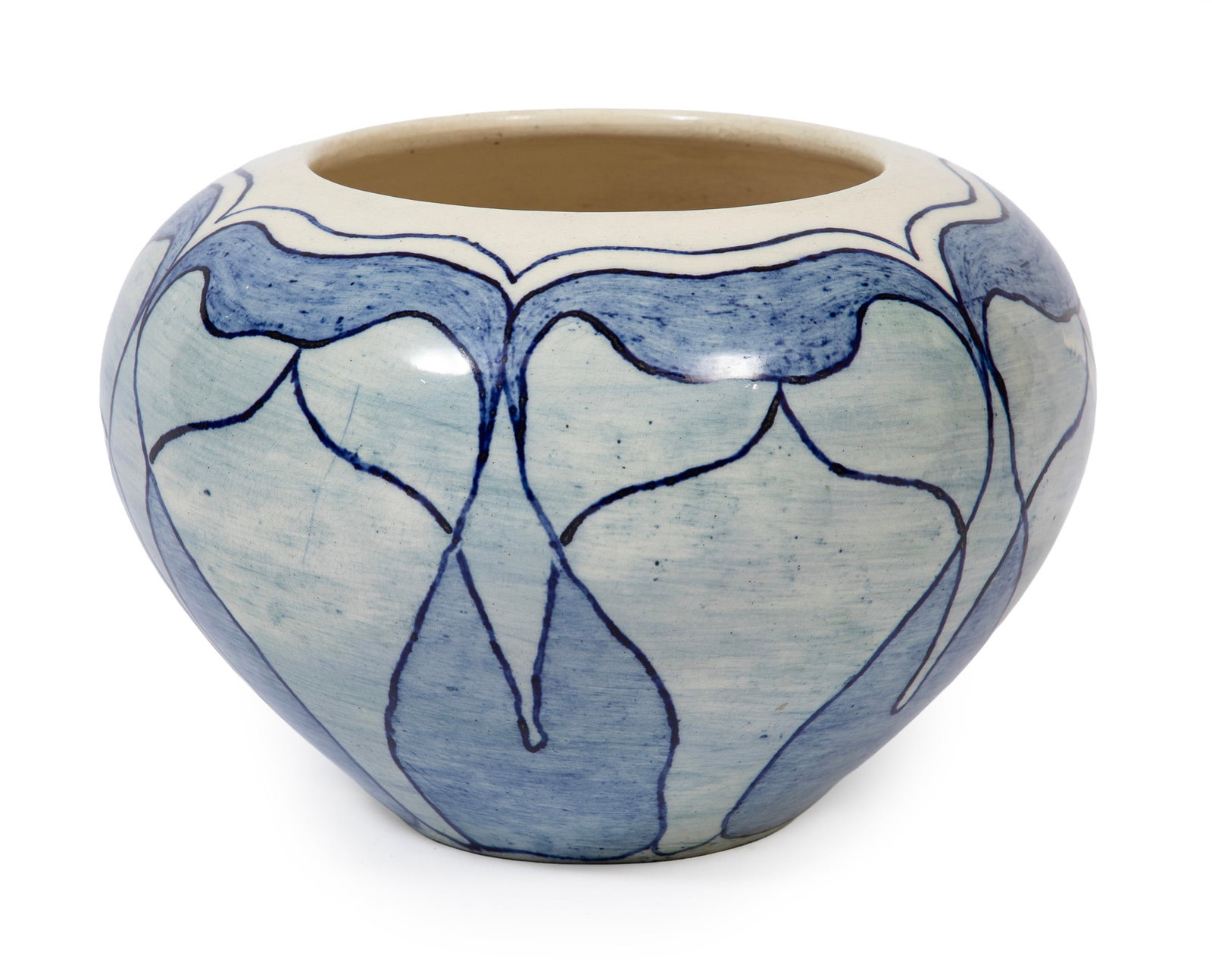 Newcomb College Art Pottery High Glaze Vase decorated by Carrie Bell Sliger: Newcomb College Art Pottery High Glaze Vase 1895-1900, decorated by Carrie Bell Sliger with stylized flowers, with Newcomb cipher, decorator's mark, Joseph Meyer's potter's mark, and "U" for white cla