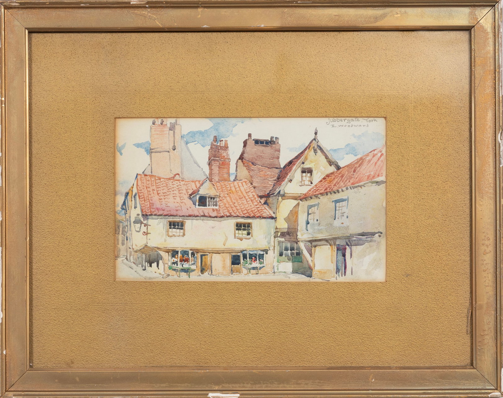 Ellsworth Woodward, Jubbergate, York, watercolor on paper laid on board: Ellsworth Woodward American/Louisiana, 1861-1939 ?Jubbergate, York? watercolor on paper laid on board pencil-signed and titled upper right, framed. Sheet: 5 1/2 x 9 in. (14 x 22.9 cm.), Frame: 13 1/8 