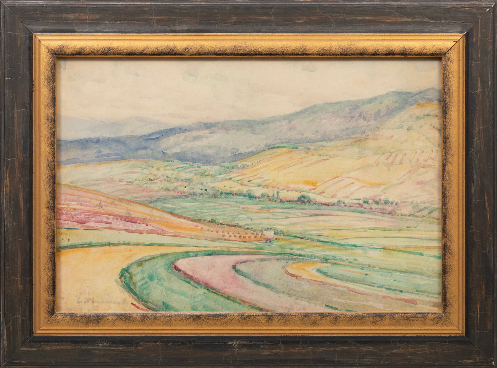 Ellsworth Woodward, Farmland in Valley of California, watercolor and graphite on paper laid on board (1 of 4)