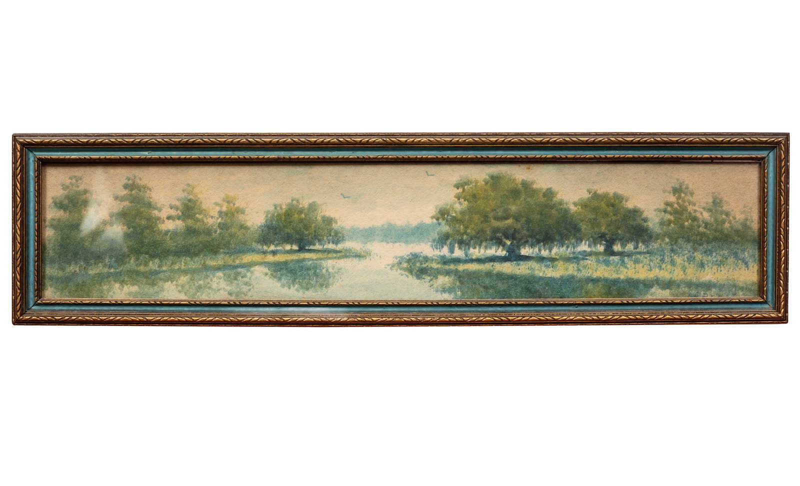 Alexander John Drysdale, Louisiana Bayou, oil wash on board: Alexander John Drysdale American/Louisiana, 1870-1934 ?Louisiana Bayou? oil wash on board pencil-signed lower right, pencil-inscribed "2218/2" en verso, framed. 4 x 20 in. (10.2 x 50.8 cm.), Frame: 5 