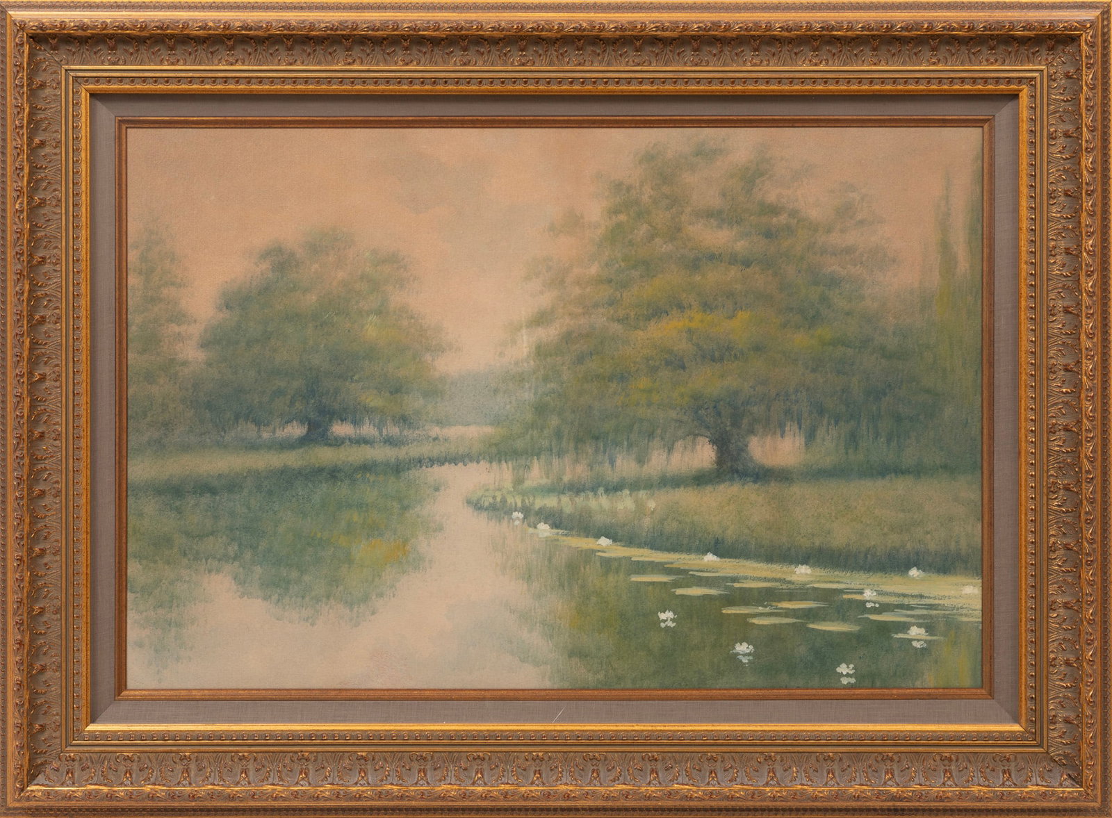 Alexander John Drysdale, Louisiana Bayou, oil wash on board: Alexander John Drysdale American/Louisiana, 1870-1934 "Louisiana Bayou" oil wash on board signed lower right, framed. 20 x 29 7/8 in. (50.8 x 75.9 cm.), Frame: 27 x 37 x 2 in. (68.6 x 94 x 5.1 cm.)