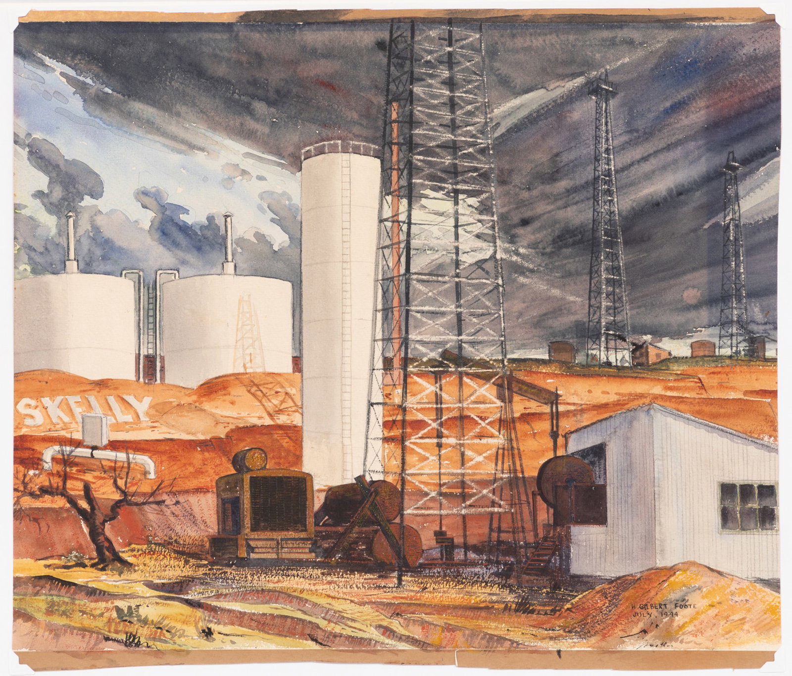 Henry Gilbert Foote, Skelly Oil Field, 1944, watercolor on paper (1 of 3)