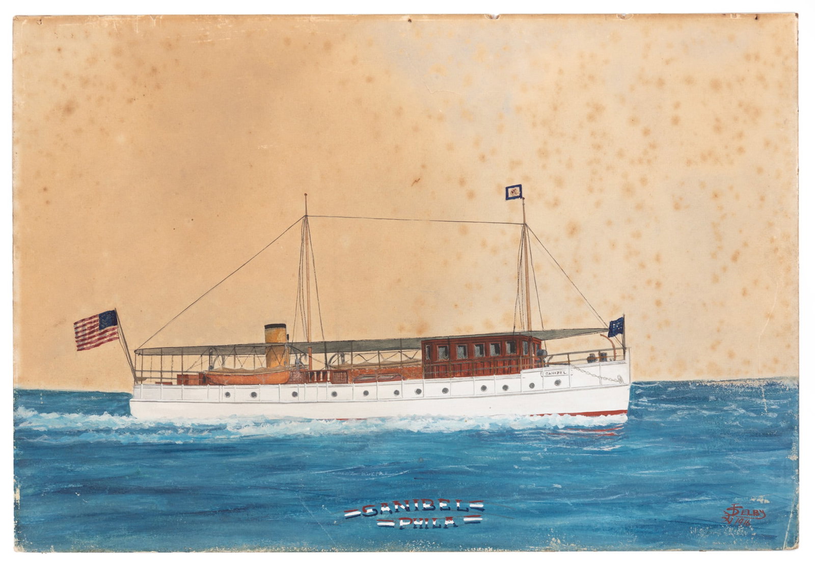 Joe Selby, Sanibel Phila, gouache on paper laid on board: Joe Selby American/Florida, 1983-1960 "Sanibel Phila" gouache on paper laid on board 1916, signed and dated lower right, titled lower center, unframed. 10 7/8 x 16 in. (27.6 x 40.6 cm.)