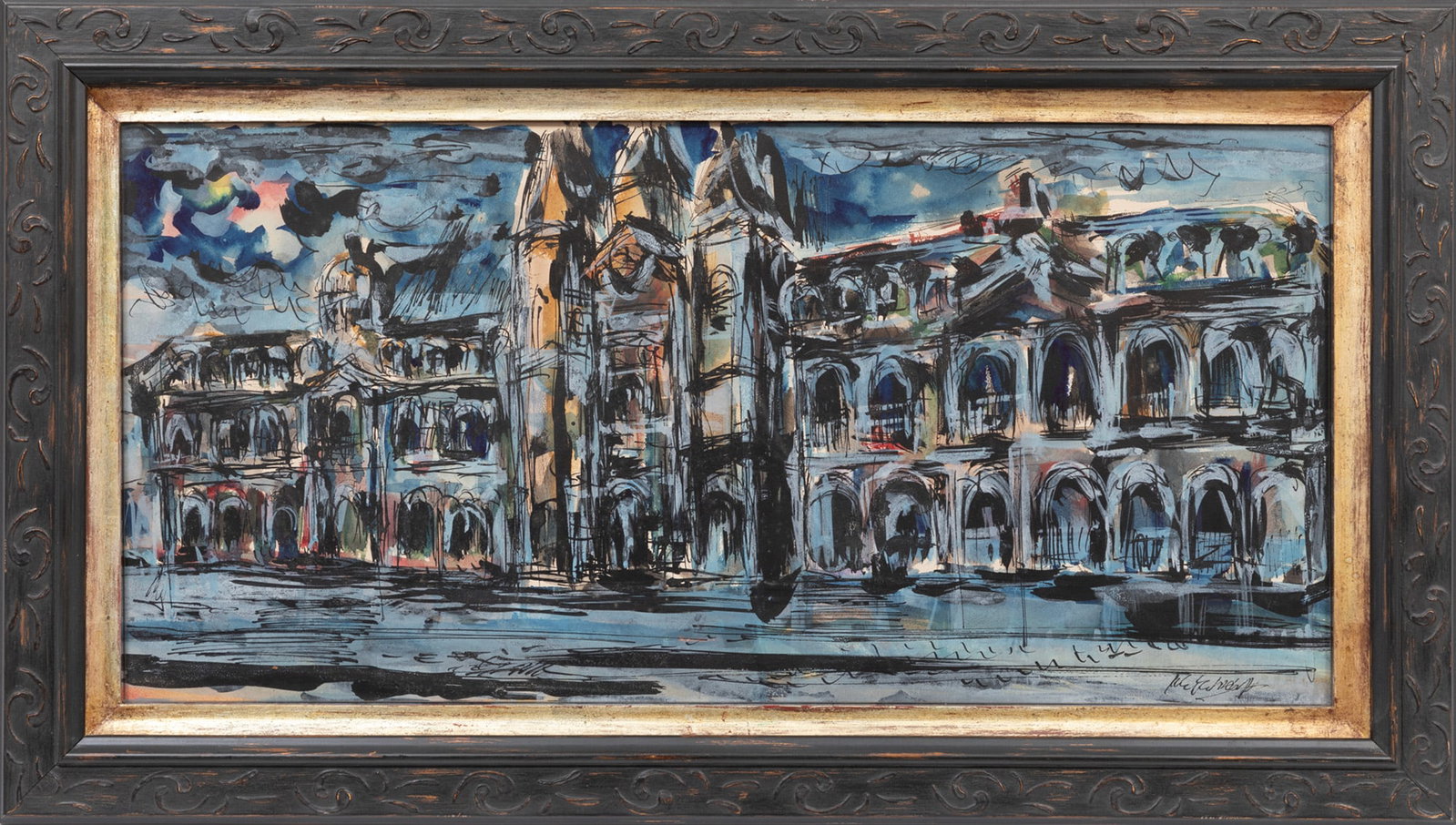 Rare Leo Meiersdorff, Cabildo, St. Louis Cathedral and Presbytere, ink and watercolor on board (1 of 4)
