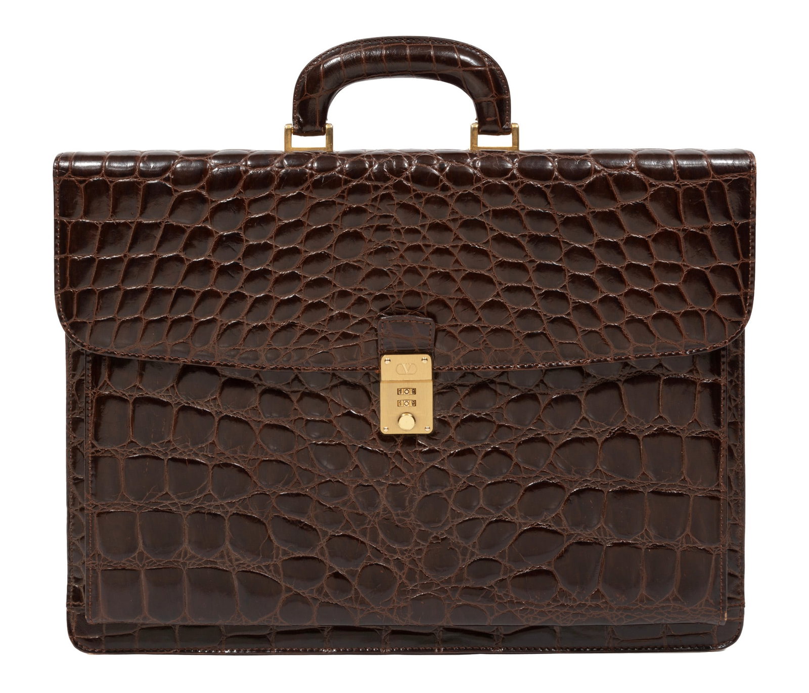 Vintage Valentino Brown Crocodile Embossed Leather Briefcase (1 of 10)