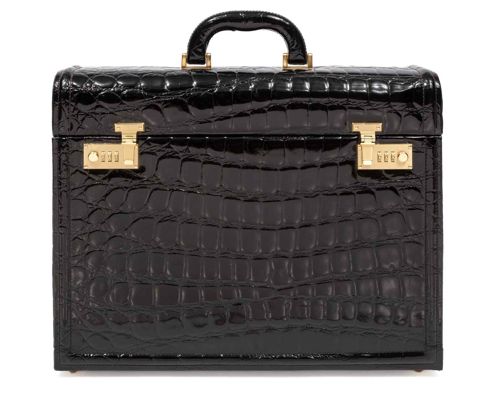 Italian Aldo Raffa Crocodile Embossed Black Patent Leather Attache Case (1 of 10)