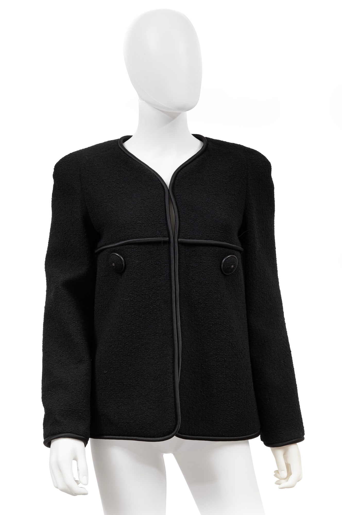 Chanel Black Wool Boucle Collarless Edge to Edge Jacket (1 of 9)