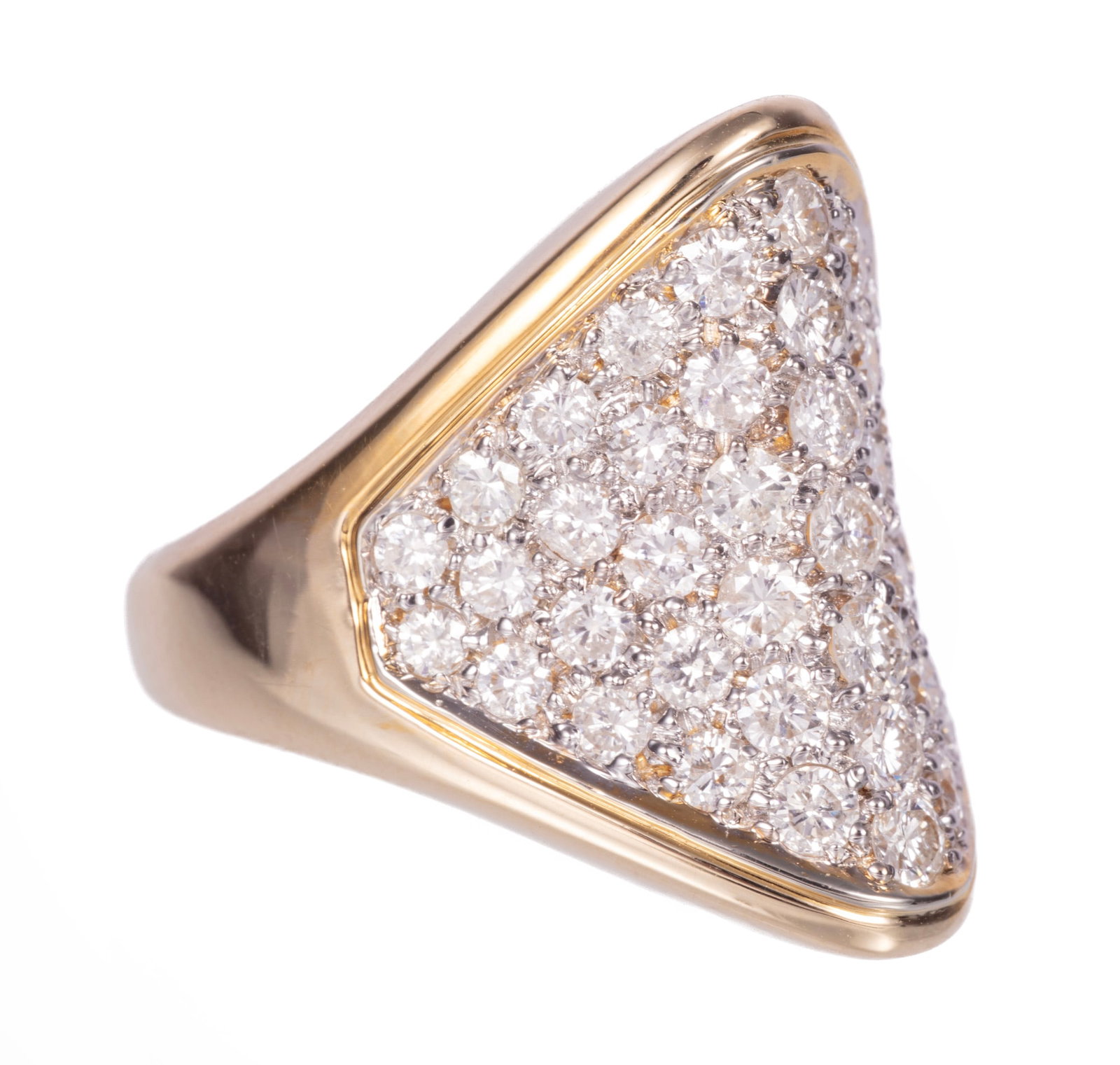 14 kt. Yellow Gold and Pave Diamond Ring: 14 kt. Yellow Gold and Pave Diamond Ring size 6; 5.71 dwts. Please Note: Payment for all jewelry and all couture items MUST be made by cash, check or wire transfer.