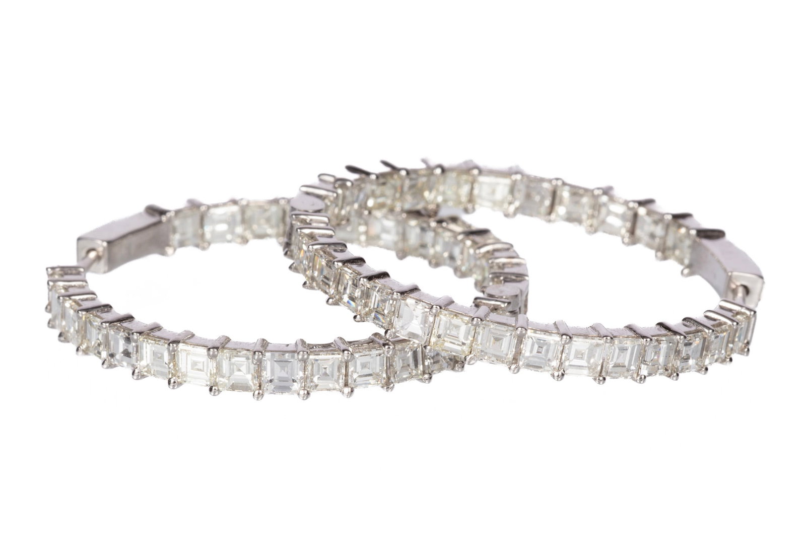 Pair of 14 kt. White Gold and Diamond Hoop Earrings | 10.99 tcw (1 of 5)