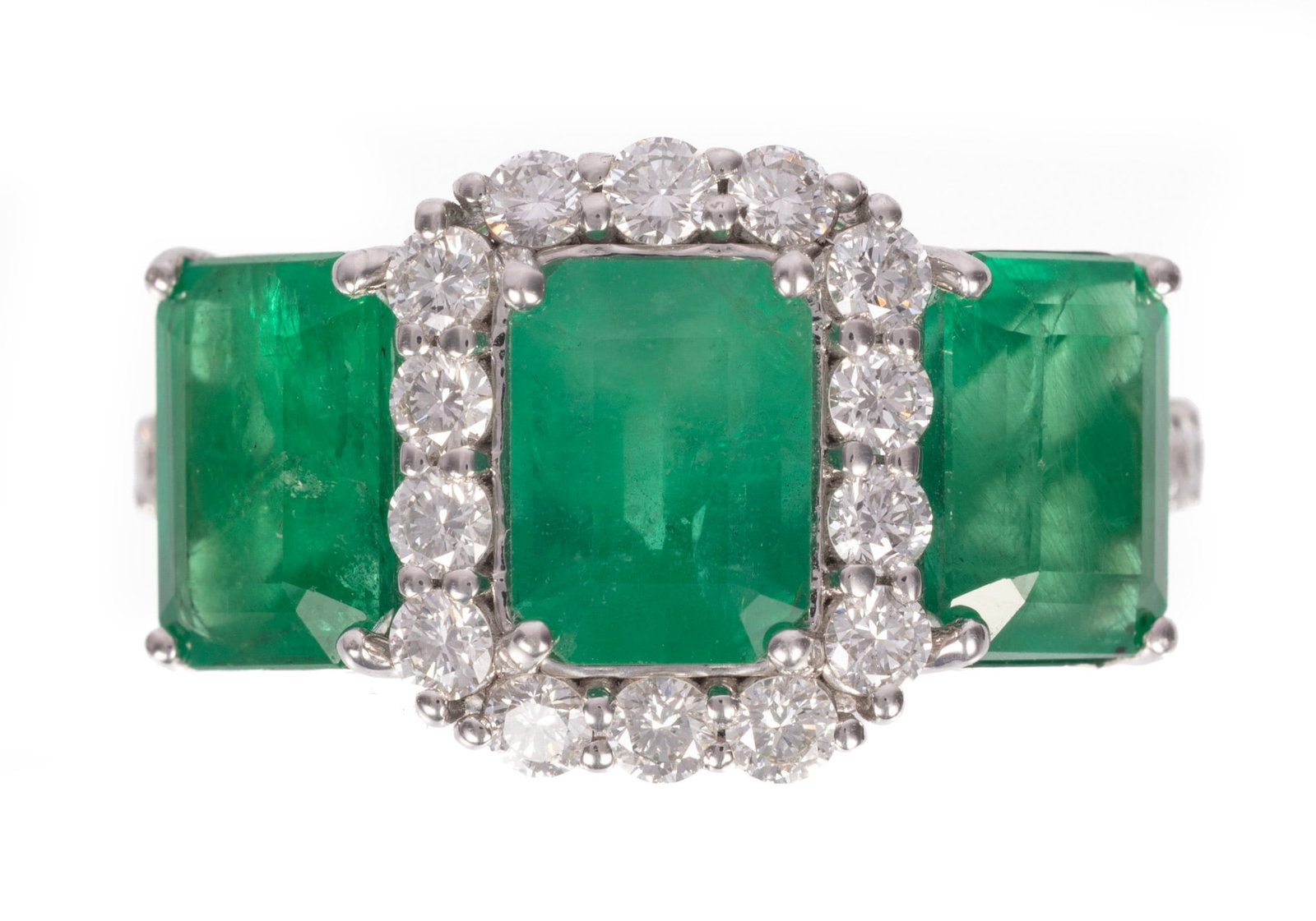 Platinum, Emerald and Diamond Three Stone Ring (1 of 7)
