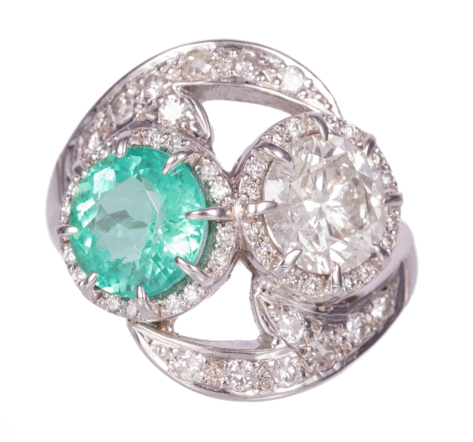 Antique 18 kt. White Gold, Emerald and Diamond Ring (1 of 5)
