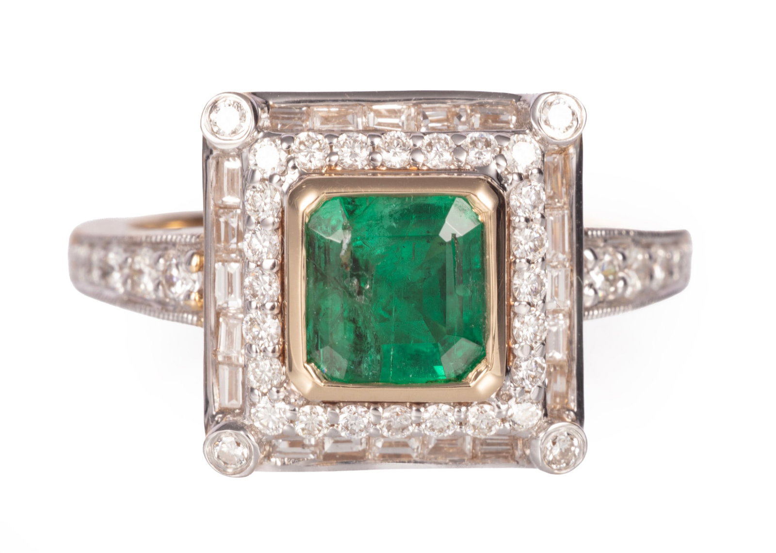 14 kt. Two Tone Gold, Emerald and Diamond Ring (1 of 7)