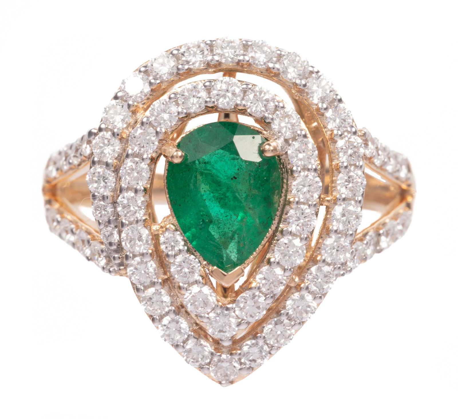 Platinum, Two Tone Gold, Emerald and Diamond Ring (1 of 9)
