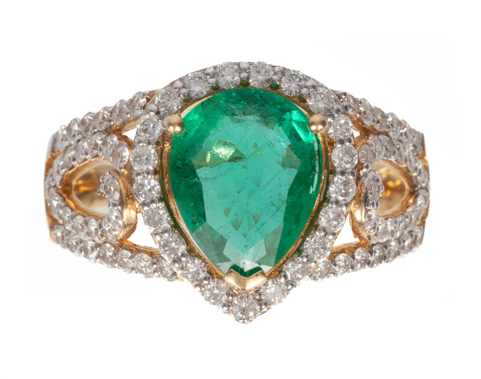 18 kt. Yellow Gold, 2.09 carat Emerald and Diamond Ring (1 of 7)