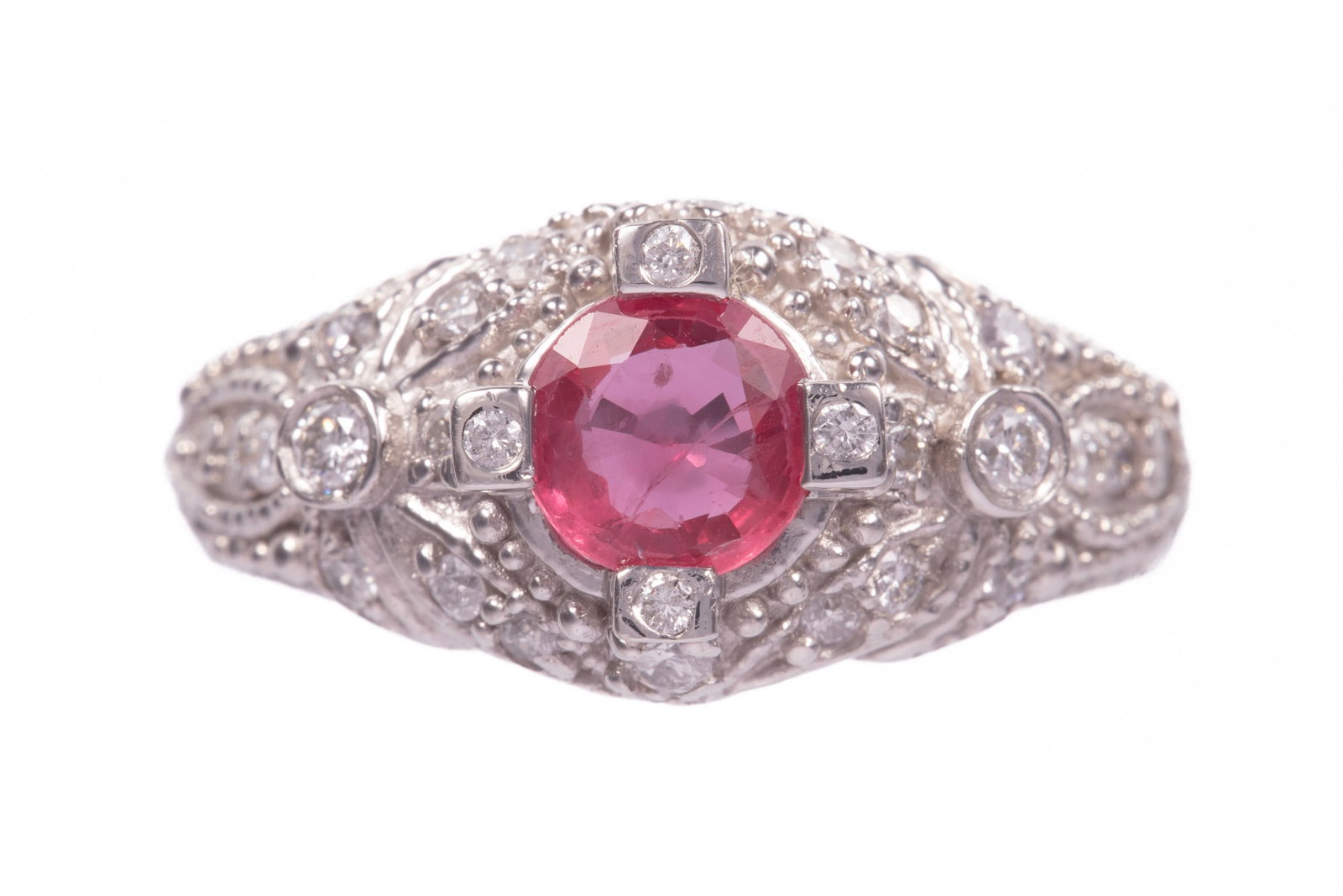 Art Deco Style Platinum, Ruby and Diamond Ring (1 of 5)