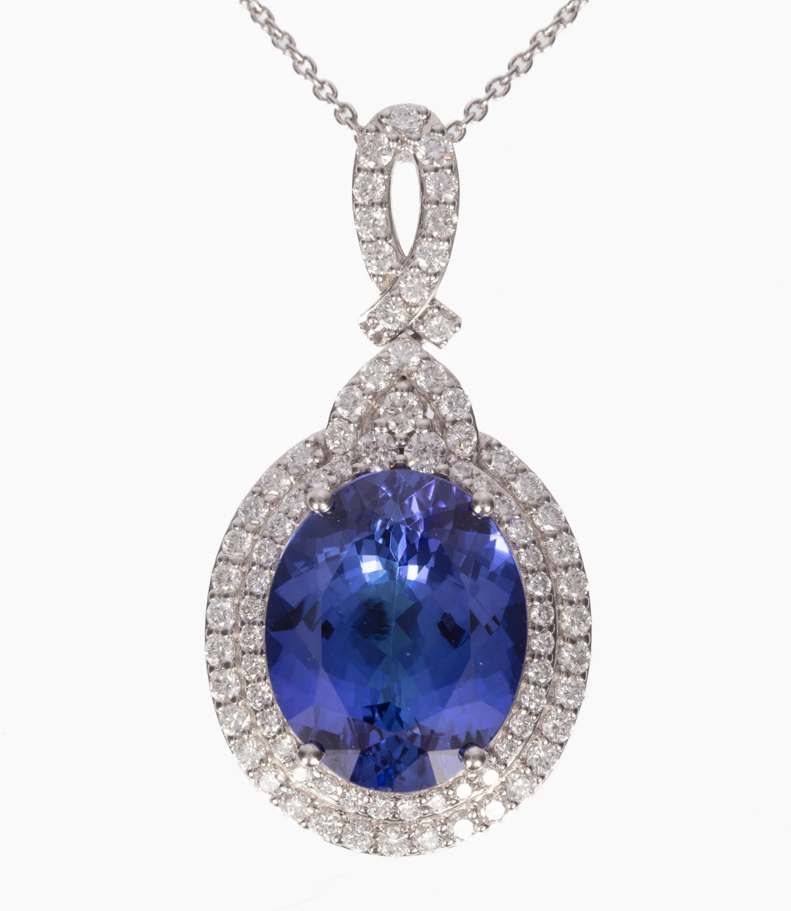 Platinum, 5.75 carat Tanzanite and Diamond Pendant on Chain (1 of 5)