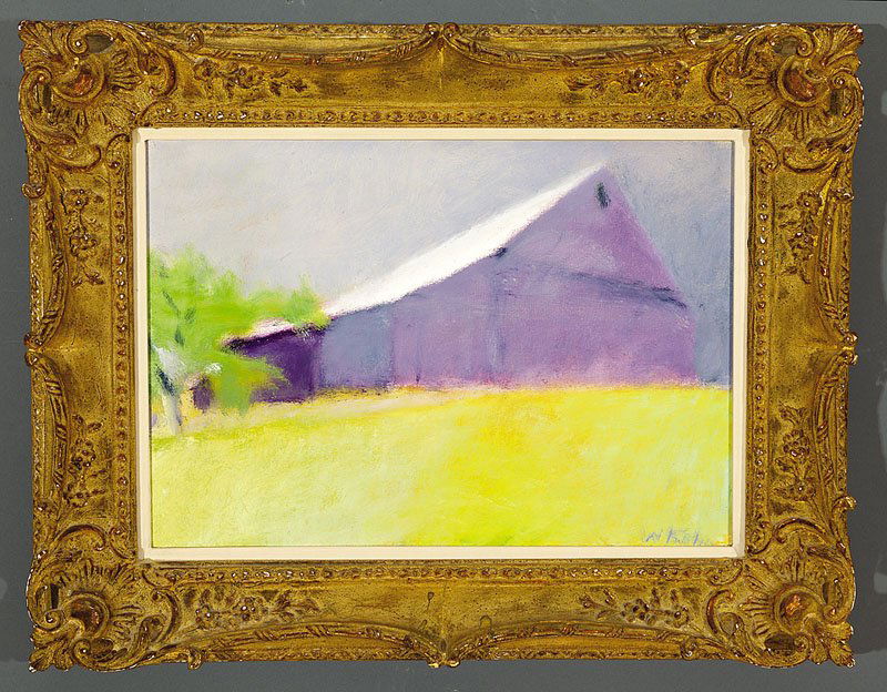 Wolf Kahn (German/American, b. 1927): Wolf Kahn (German/American, b. 1927), "Little Leining Barn", oil on canvas, signed lower right, titled and "Meredith Long & Company, Houston, Texas" label en verso, 14 in. x 20 in., framed. Provenance