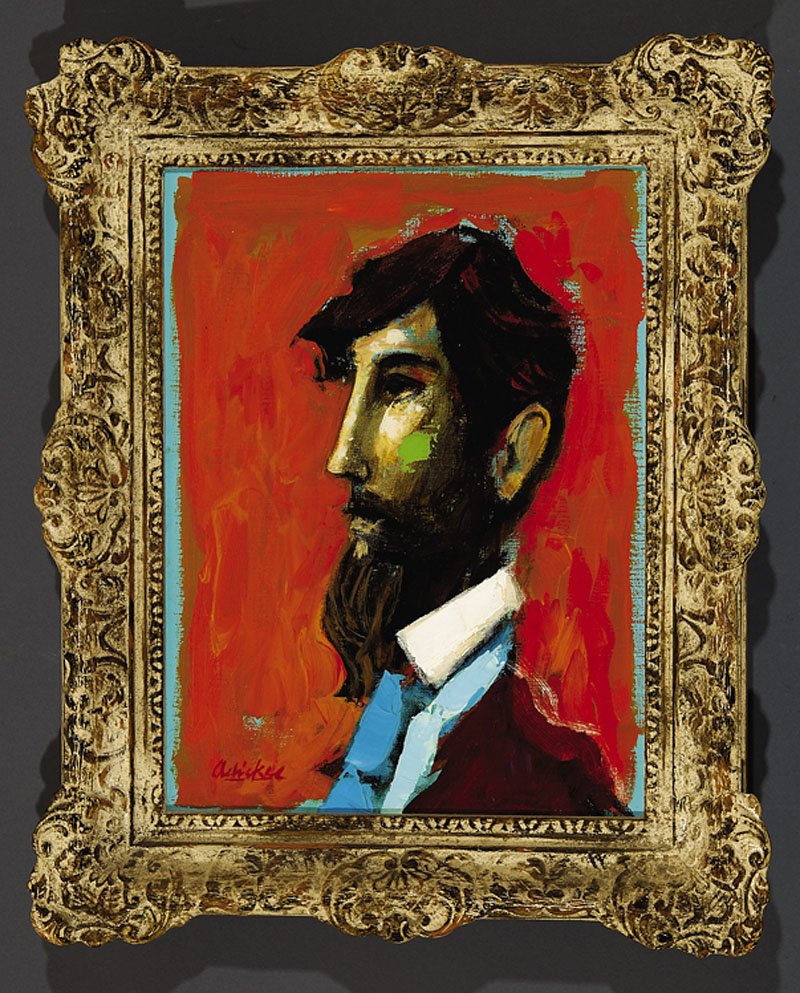 David Pryor Adickes (American/Texas, b. 1927): David Pryor Adickes (American/Texas, b. 1927), "Gentleman in Profile", oil on canvas, signed lower left, "DuBose Gallery, Houston, Texas" label en verso, 16 in. x 12 in., framed