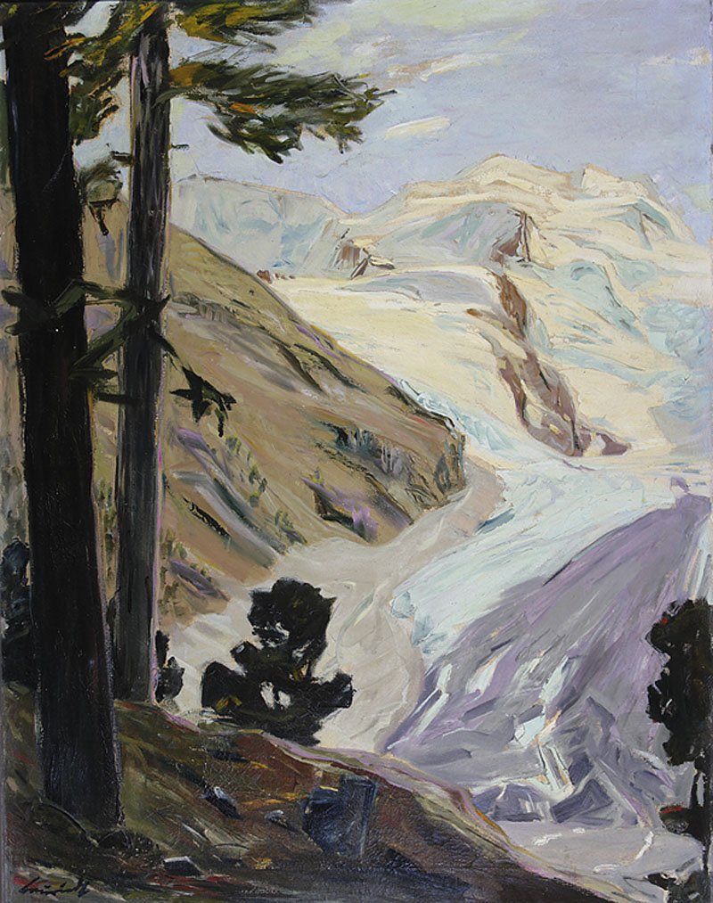 Otto Bauriedl (German, 1879-1956): Otto Bauriedl (German, 1879-1956), "Pontresina, St. Moritz, Switzerland", 1926, oil on canvas, signed "Bauriedl" lower left, signed "Otto Bauriedl München" and inscribed "Nahe der Bernin... Bellavist