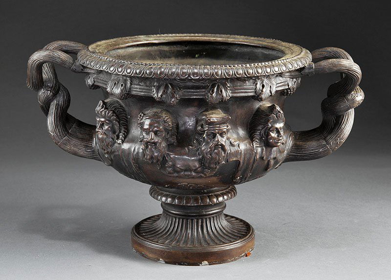 Patinated Bronze Model of the "Warwick Vase": A Continental Patinated Bronze Model of the "Warwick Vase", 19th c., height 10 3/4 in., width 17 1/2 in