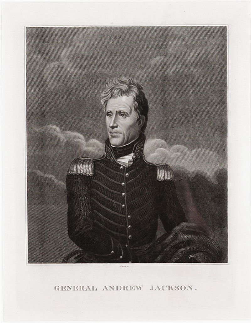 [John Rubens?] Smith, 19th c: [John Rubens?] Smith, 19th c., "General Andrew Jackson", after John Vanderlyn (American, 1775-1852), copperplate line engraving, 'Smith scul', nd., [c.1820, np. [New York?], proof state, sight 11 1/2