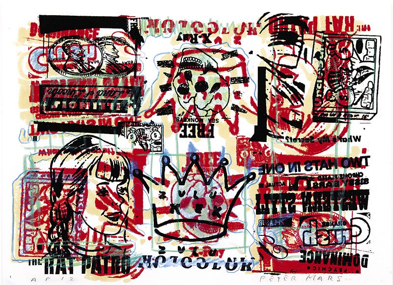 Peter Mars (American, b. 1959, act. New Orleans): Peter Mars (American, b. 1959, active New Orleans, 1980s), "King Zulu", 1995, silkscreen and mixed media, pencil signed lower right, artist's stamp, title and dated en verso, 14 1/4 in. x 22 in., fram
