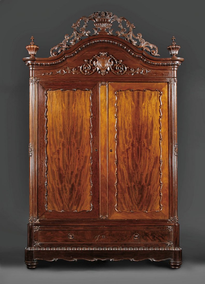 American Rococo Carved Mahogany Armoire