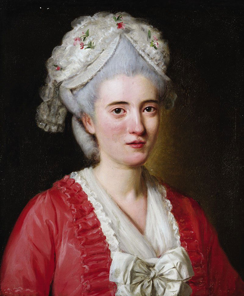 British School, late 18th/early 19th c: British School, late 18th/early 19th c., "Portrait of a Woman in a Pink Dress and Cap with Flower Sprigs", oil on canvas, unsigned, 24 1/8 in. x 20 in., framed