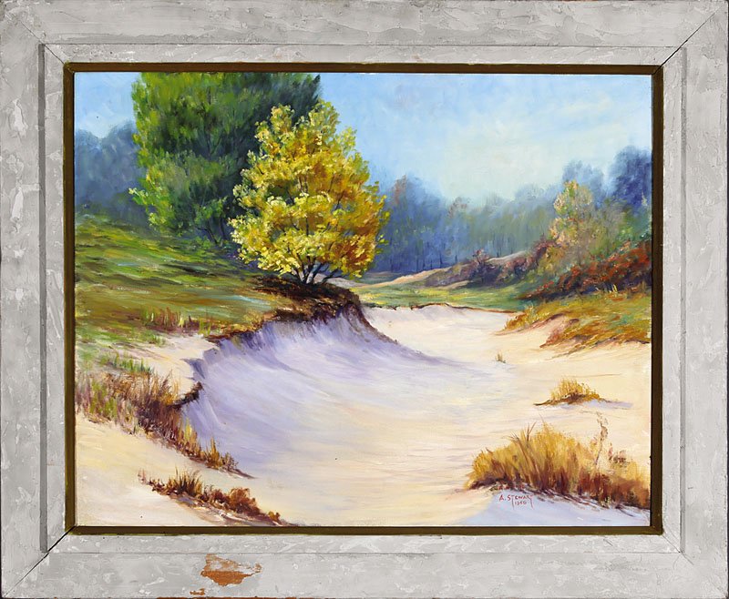 Arthur Stewart (American, b. 1915): Arthur Stewart (American, b. 1915), "Sand in the Meadow, No. 3", 1960, oil on canvas, signed and dated lower right, signed and titled en verso, 24 in. x 30 in., framed