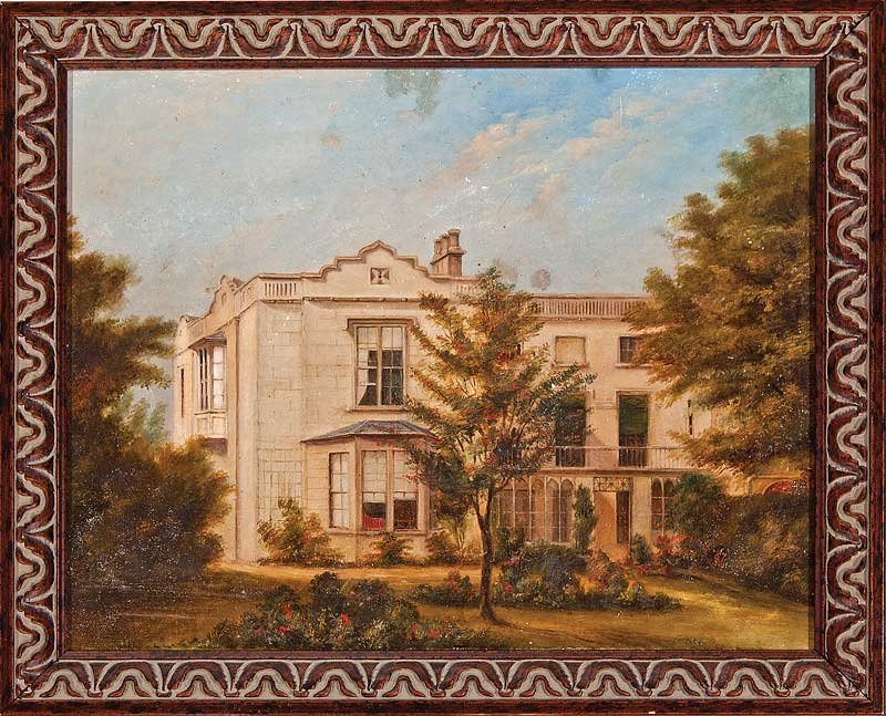 British School, 19th c: British School, 19th c., "A Gothic Revival Country House", oil on canvas laid on board, backed with modern newsprint, 11 in. x 14 in., framed