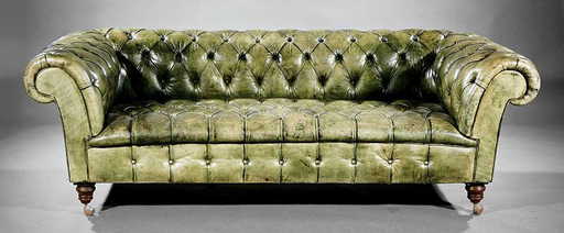 Vintage Green Leather Chesterfield Sofa