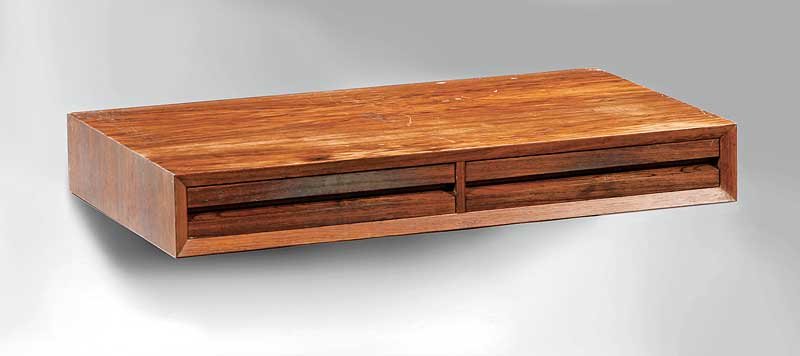 George Nelson for Herman Miller Wall Shelf: A George Nelson for Herman Miller Rosewood Wall Mounted Shelf, c. 1955, fitted with two drawers, height 4 1/2 in., width 31 in., depth 18 in