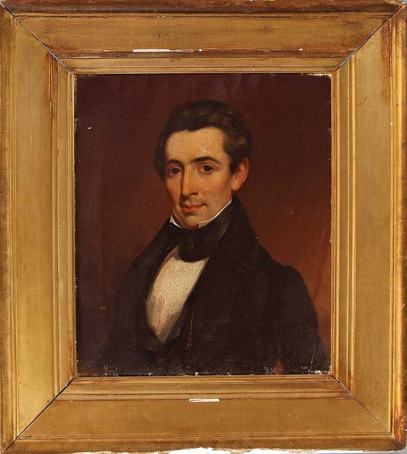 James Reid Lambdin (American, 1807-1889): James Reid Lambdin (American, 1807-1889), "Portrait of an Alabama Gentleman", 1838, oil on canvas, signed, dated and inscribed "Painted by J.R. Lambdin, Mobile, Dec. 1838" en verso, 26 in. x 21 5/8 in