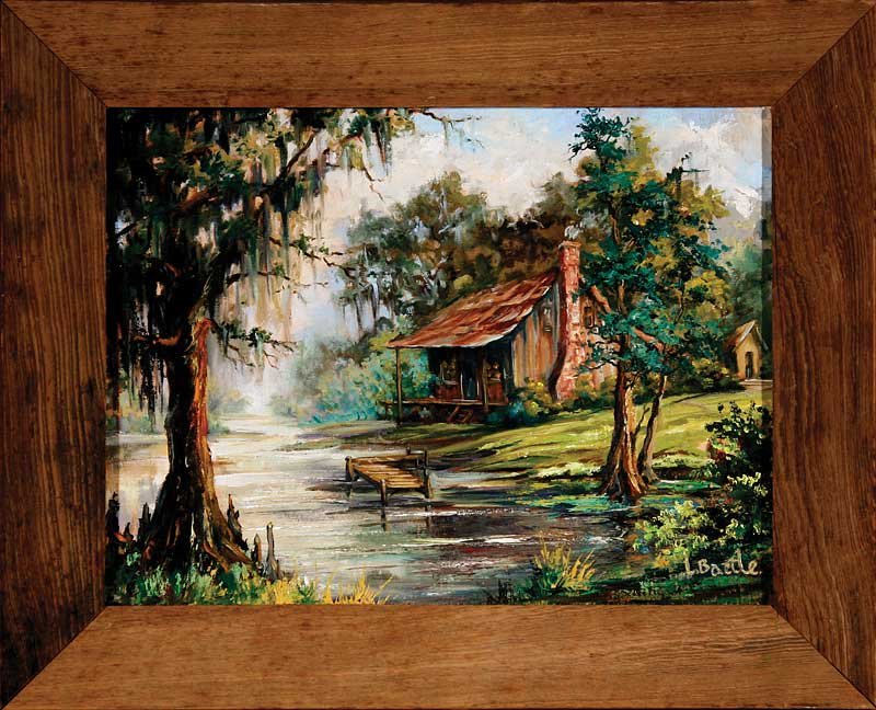 Lilian Hazel Westrop Bartle (British/Baton Rouge): Lilian Hazel Westrop Bartle (British/Baton Rouge, d.2000), "Cabin in the Louisiana Bayou", oil on canvas, signed lower right, 12 in. x 16 in., framed