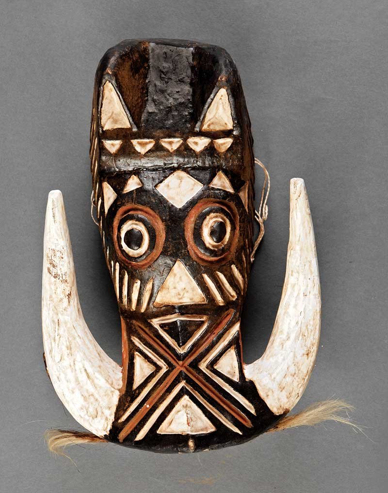 Yacouba Bonde (Burkina Faso, b. 1963): Yacouba Bonde (Burkina Faso, b. 1963), "Warthog", 2005, polychrome painted carved wood Bwa mask with animal hair, height 16 1/4 in . Provenance: Property of the High Museum of Art, Atlanta, GA (no. 56
