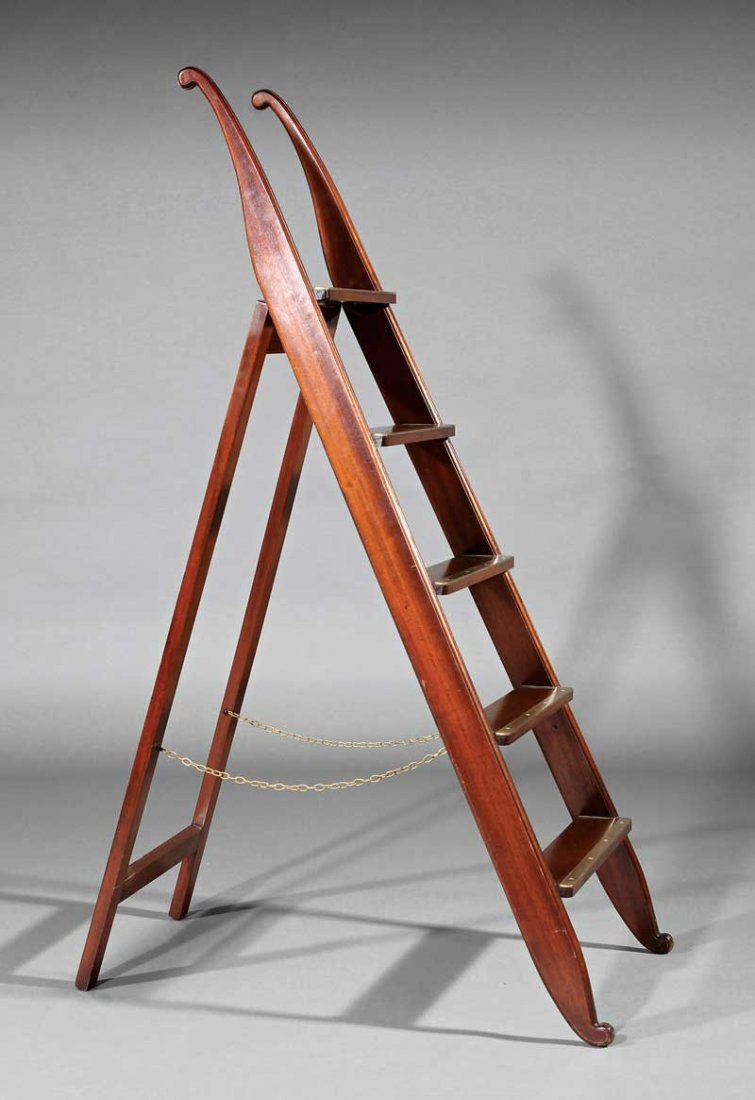A Regency-Style Mahogany Library Ladder: A Regency-Style Mahogany Library Ladder, scrolled terms, height 62 in., width 15 1/2 in