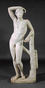 After Thomas Crawford (American, 1813-1857): After Thomas Crawford (American, 1813-1857), "Apollo Lycian", 1837, marble, inscribed "T. Crawford" and dated on base, height 59 1/4 in . Provenance: Estate of the reknowned antiquarian Lee B. Anderso