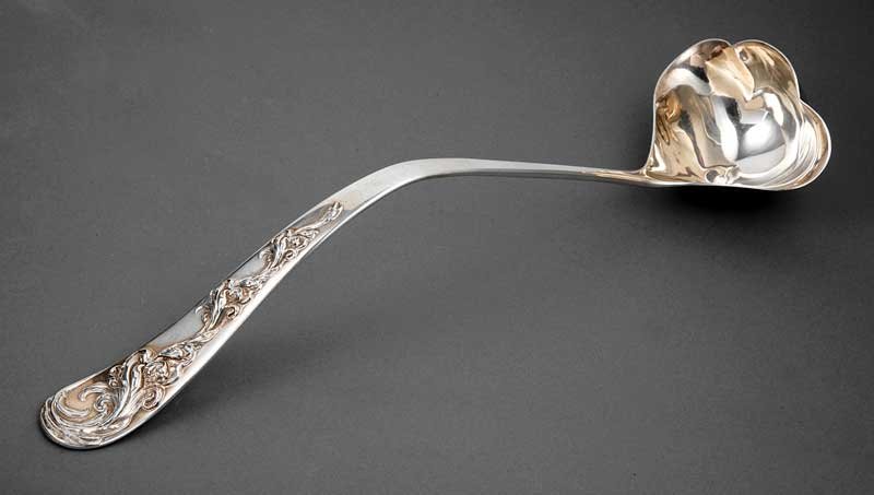 Mauser Mfg. Co. Sterling Silver Punch Ladle: An American Art Nouveau Sterling Silver Punch Ladle, Mauser Mfg. Co., New York, 1887-1903, en suite with preceding lot, length 17 1/2 in., weight 13.85 troy ozs