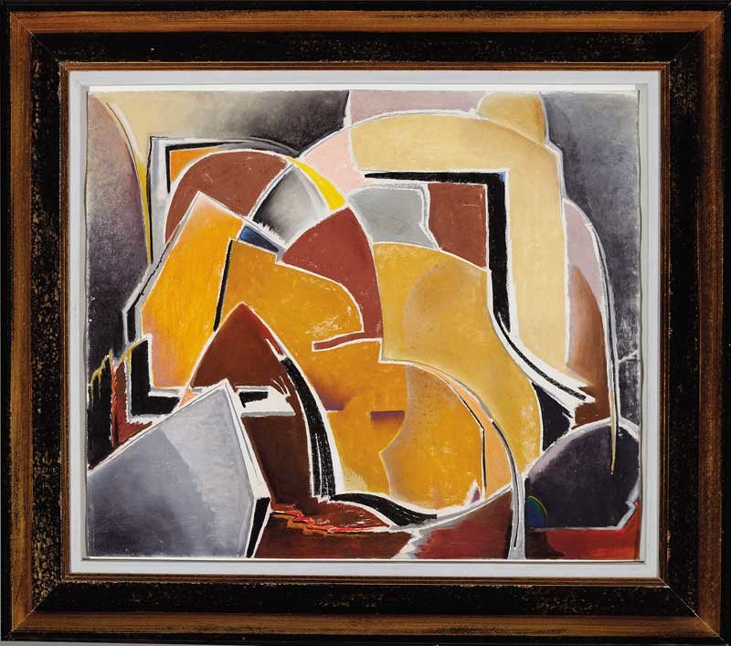 Will Henry Stevens (American/Louisiana, 1881): Will Henry Stevens (American/Louisiana, 1881-1949), "Forms in Brown and Ochre", pastel on paper, unsigned, titled on "Richard York Gallery, New York" label en verso, 21 3/4 in. x 26 in., framed . Prov