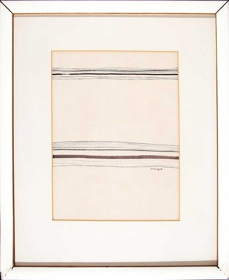Ida Rittenberg Kohlmeyer (American/New Orleans): Ida Rittenberg Kohlmeyer (American/New Orleans, 1912-1997), "Untitled: Abstract Lines", c. 1966, pen and ink on paper, signed middle right, sight 10 1/2 in. x 7 7/8 in., original frame . Provenance: P