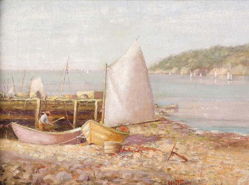 Harry Leslie Hoffman (American, 1871-1964): Harry Leslie Hoffman (American, 1871-1964), "Grand Cayman Island", oil on canvas, signed lower right, titled en verso on stretcher, 14 in. x 20 in., framed