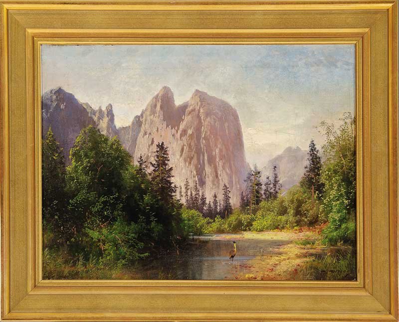 Hermann Herzog (German/American, 1832-1932): Hermann Herzog (German/American, 1832-1932), "View of Sentinel Rock in Yosemite Valley", c. 1870, oil on canvas, signed lower right, 17 1/4 in. x 24 in., framed Note: Hermann Herzog (1832-1932) was a
