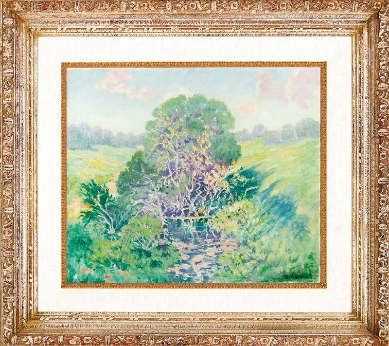 Peter Lanz Hohnstedt (American/Texas, 1872-1957): Peter Lanz Hohnstedt (American/Texas, 1872-1957), "Texas Landscape", oil on canvas laid on masonite, signed lower right, 20 in. x 23 1/4 in., framed