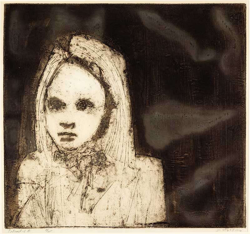 James L. Steg (American/New Orleans, 1922-2001): James L. Steg (American/New Orleans, 1922-2001), "Portrait of A", 1964, intaglio etching on paper, pencil-signed, titled, dated and number "10/35" in lower margin, plate 23 1/2 in. x 25 3/4 in., frame
