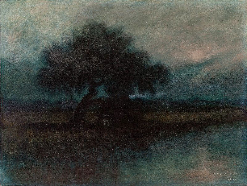 Alexander John Drysdale (American/New Orleans): Alexander John Drysdale (American/New Orleans, 1870-1934), "Tonalist Louisiana Bayou Landscape", 1911, oil on board, signed and dated lower right, 18 1/2 in. x 24 1/2 in., unframed. Provenance: Privat