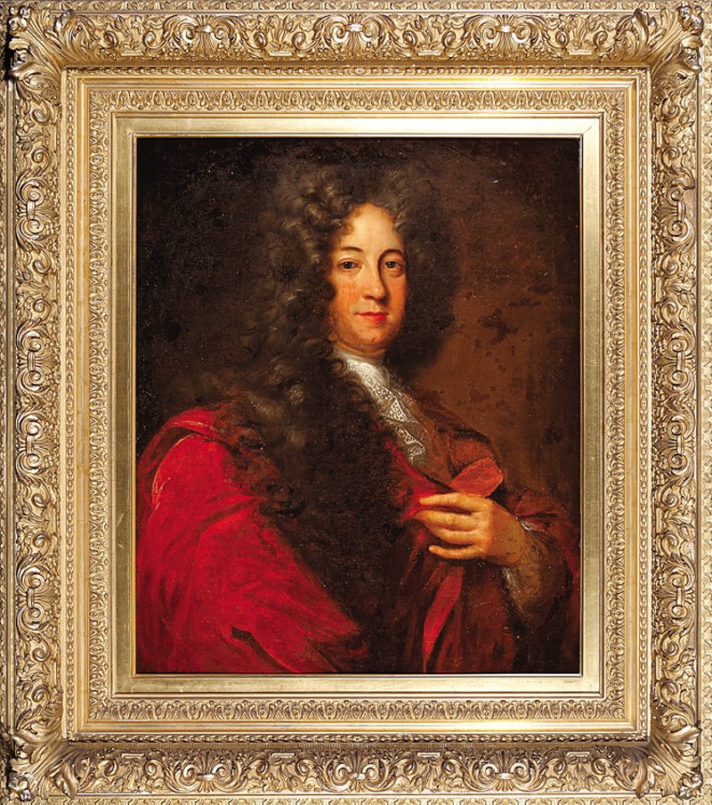 Manner of Sir Godfrey Kneller (British, 1646): Manner of Sir Godfrey Kneller (British, 1646-1723), "Portrait of a Gentleman in a Red Cloak and Full Perruque", early 18th c., oil on canvas, unsigned, 31 3/4 in. x 25 1/4 in., antique giltwood frame.