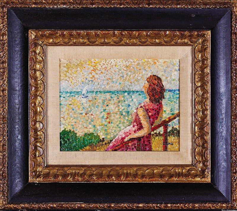 Yvonne Canu (French, 1921-2007): Yvonne Canu (French, 1921-2007), "La Baignade", oil on canvas, signed lower right, inscribed "187, Katy Canu" en verso, 7 1/2 in. x 9 1/2 in., framed