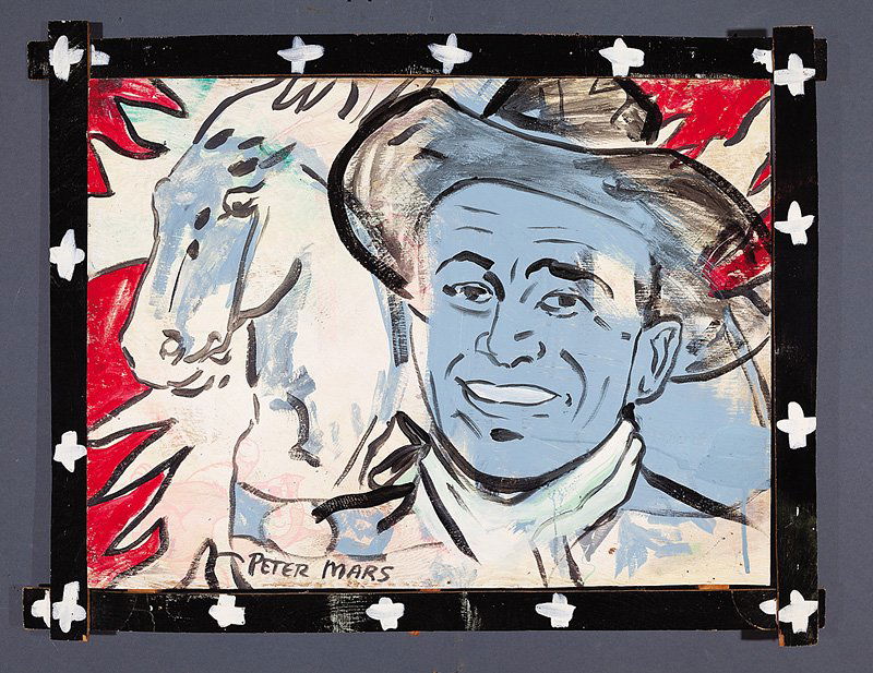 Peter Mars (American/Chicago, b. 1959): Peter Mars (American/Chicago, b. 1959, active New Orleans, 1980s), "Cowboy Dream", 1989, silkscreen and acrylic on plywood, signed lower left, signed, titled and dated en verso, 23 7/8 in. x 23 in., a